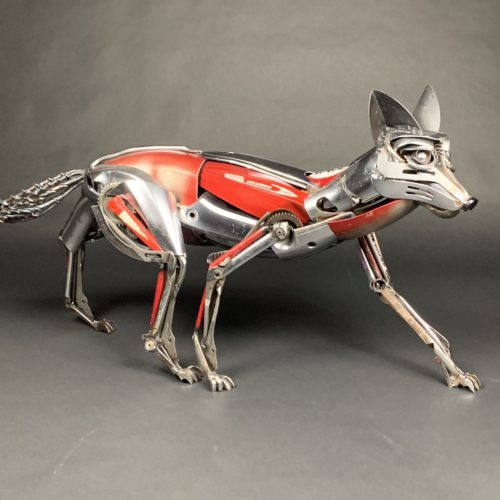 Selena Orlean the Fox - welded steel and found object sculpture by Jud Turner, copyright 2020